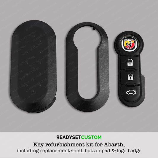 Key Refurbishment Kit for Fiat & Abarth | Key Shell, Buttons & Logo Emblem