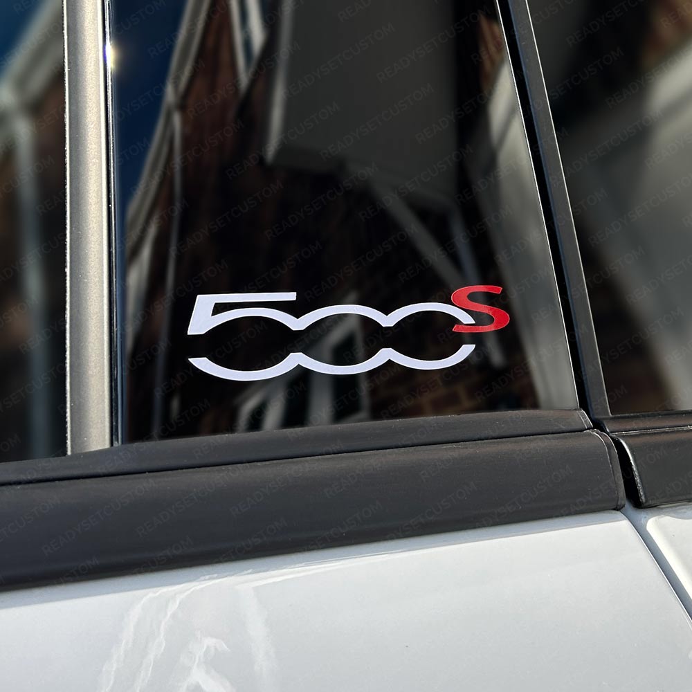 Fiat 500s Door Pillar Decals / Stickers x3, 500 Sport Logo