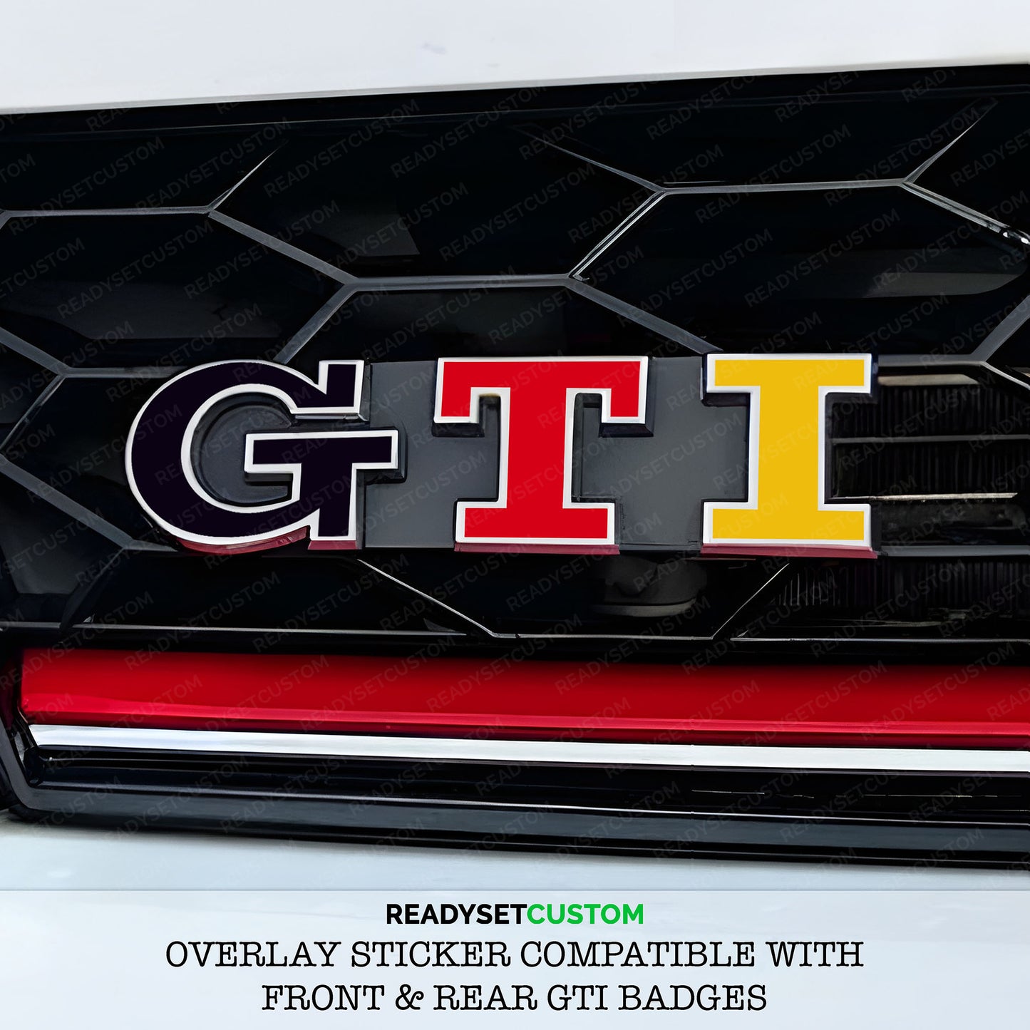 GTI Sticker Overlay for Front & Rear GTI Badges | Compatible with VW POLO Mk5 Mk6, GOLF Mk7 & Mk7.5