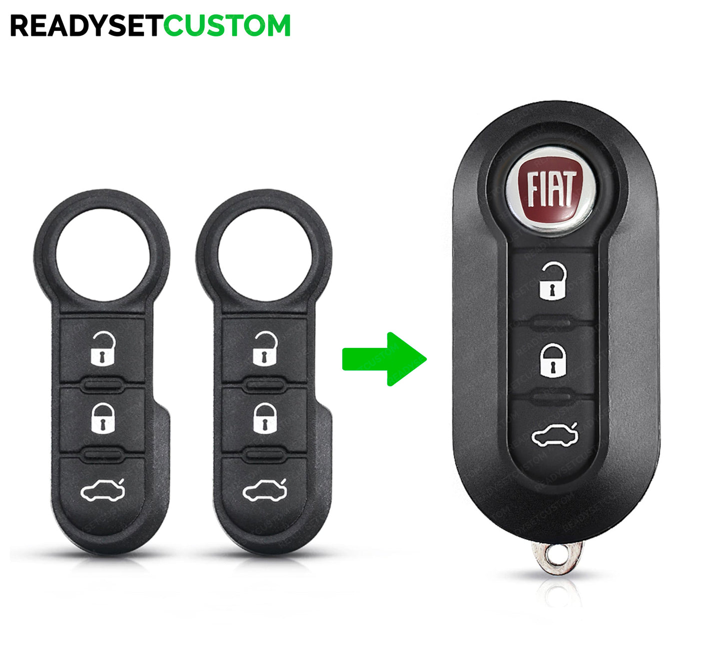 2 x Fiat 500 Remote Key Button Pad, Replacement Part for Fiat 500, 500L & Abarth